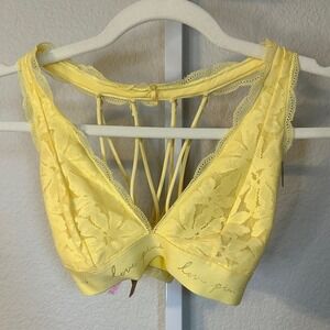 Victorias Secret PINK Yellow Lace Strappy Back Bralette Small